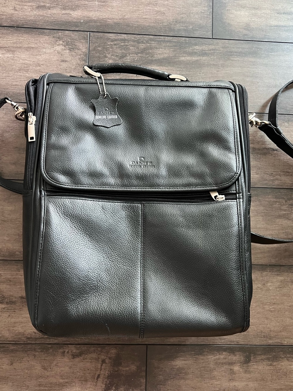 Danier Black Genuine Leather Laptop Travel Messenger Backpack
